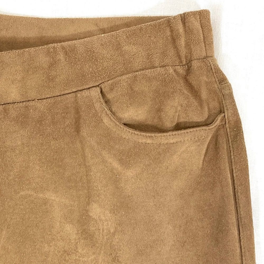 NWT JOAN VASS Sz S Camel Faux Suede Pants Leggings Elastic Waistband w/ Pockets - Picture 7 of 11